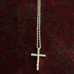 1/5 CT Diamond Cross Pendant set in 14 Yellow Gold on Sterling Silver Necklace